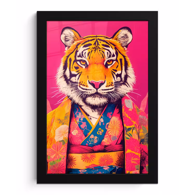 Tijger - Kimono - Planten - Roze fotolijst zwart zonder passe partout klein -3d