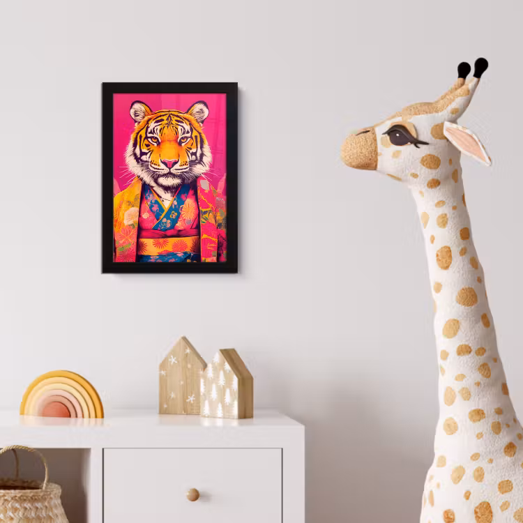 Tijger - Kimono - Planten - Roze fotolijst zwart zonder passe partout klein -usfeer4_kinderkamer