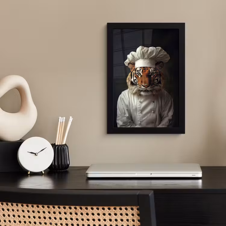 Tijger - Kokskleding - Bruin fotolijst zwart zonder passe partout klein -sfeer1