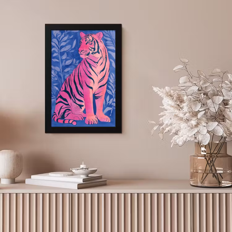 Tijger - Roze - Bladeren - Jungle fotolijst zwart zonder passe partout klein -sfeer5