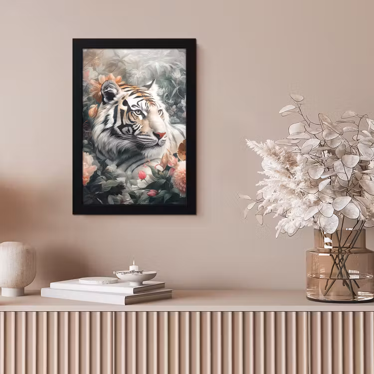 Tijger - Wilde dieren - Bloemen - Jungle fotolijst zwart zonder passe partout klein -sfeer5