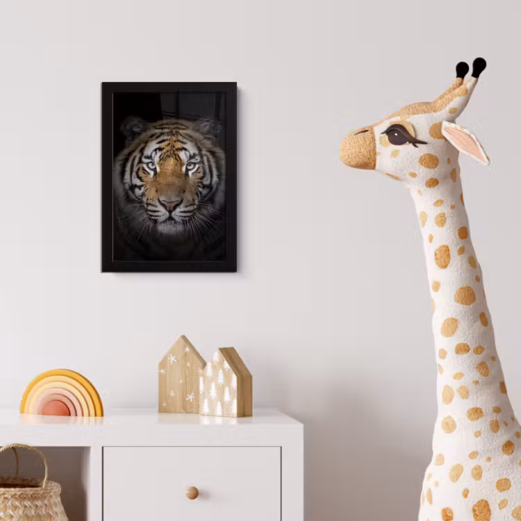 Tijger - Wilde dieren - Portret - Zwart - Dieren fotolijst zwart zonder passe partout klein -usfeer4_kinderkamer