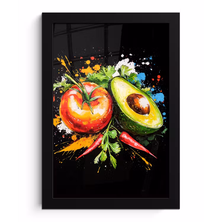 Tomaat - Avocado - Peper - Graffiti - Verf - Modern fotolijst zwart zonder passe partout klein -3d