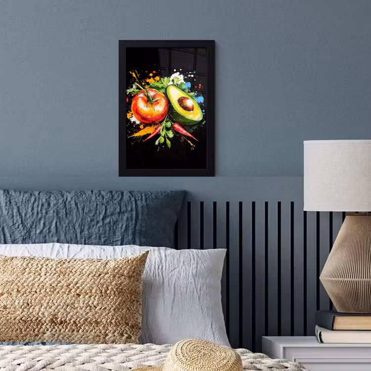 Tomaat - Avocado - Peper - Graffiti - Verf - Modern fotolijst zwart zonder passe partout klein -sfeer3