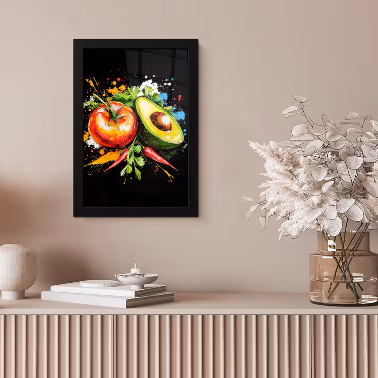 Tomaat - Avocado - Peper - Graffiti - Verf - Modern fotolijst zwart zonder passe partout klein -sfeer5
