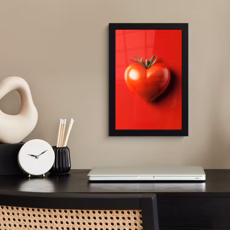 Tomaat - Rood - Hart fotolijst zwart zonder passe partout klein -sfeer1