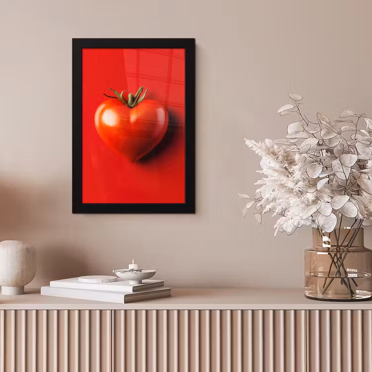 Tomaat - Rood - Hart fotolijst zwart zonder passe partout klein -sfeer5