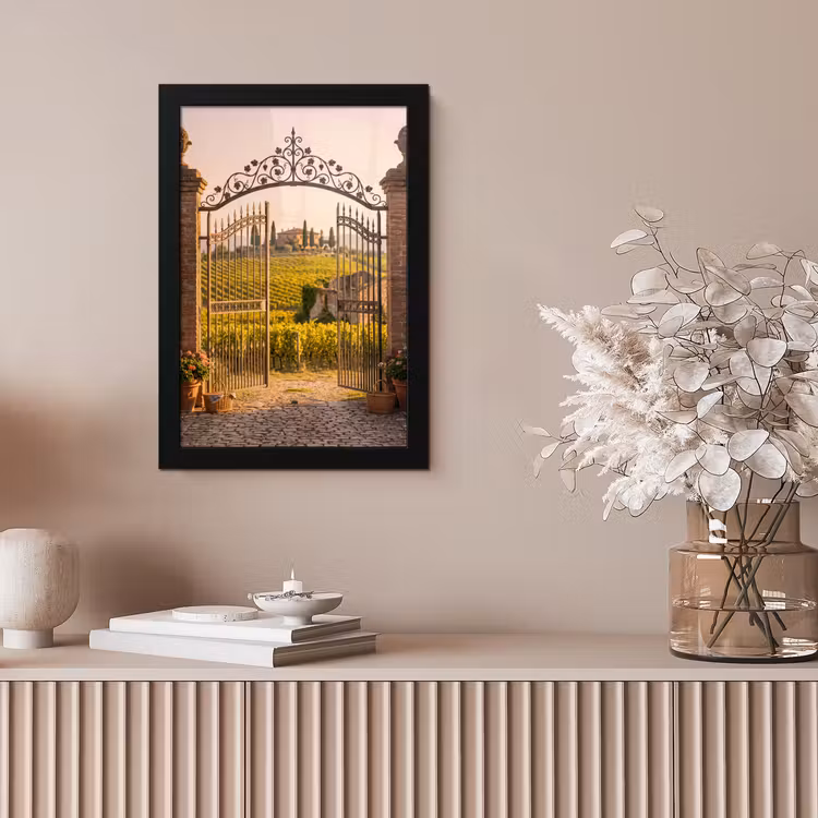 Poort - Landschap - Platteland - Zonlicht - Warm fotolijst zwart zonder passe partout klein -sfeer5