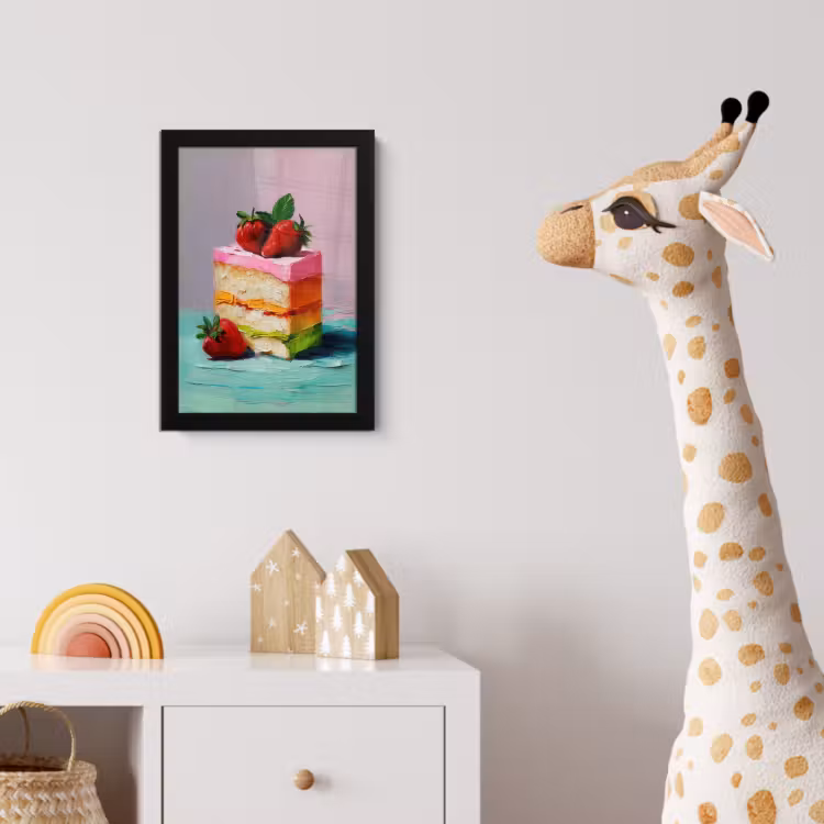 Taartje - Aardbeien - Glazuur - Kleurrijk fotolijst zwart zonder passe partout klein -usfeer4_kinderkamer