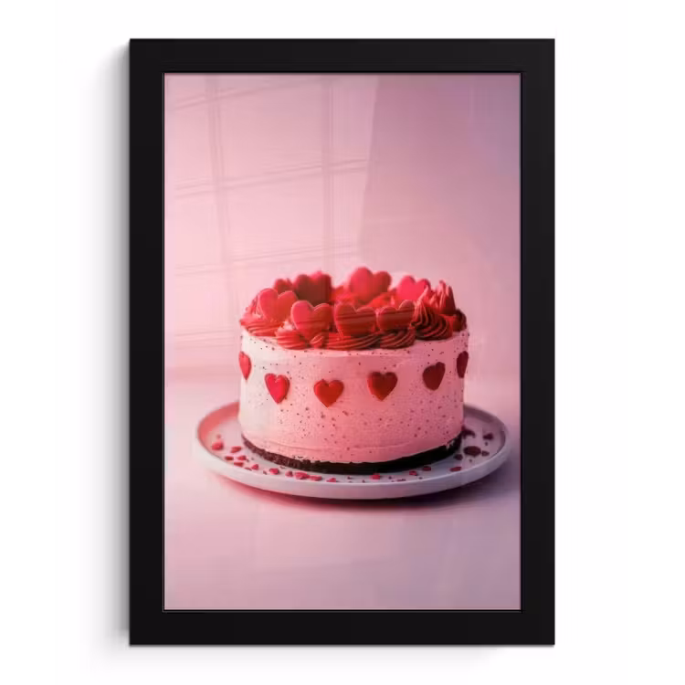 Taart - Hart - Roze fotolijst zwart zonder passe partout klein -3d