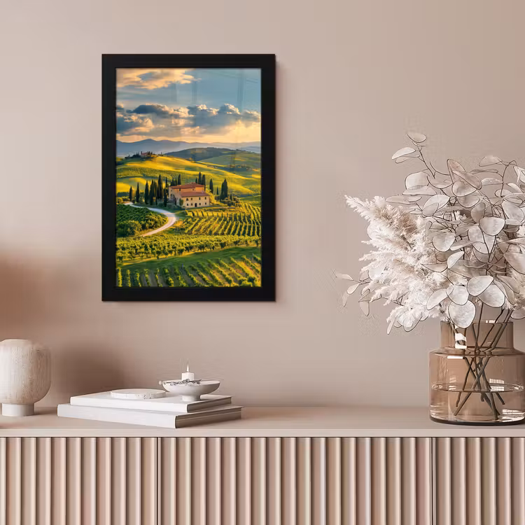 Toscane - Landschap - Wijngaarden fotolijst zwart zonder passe partout klein -sfeer5