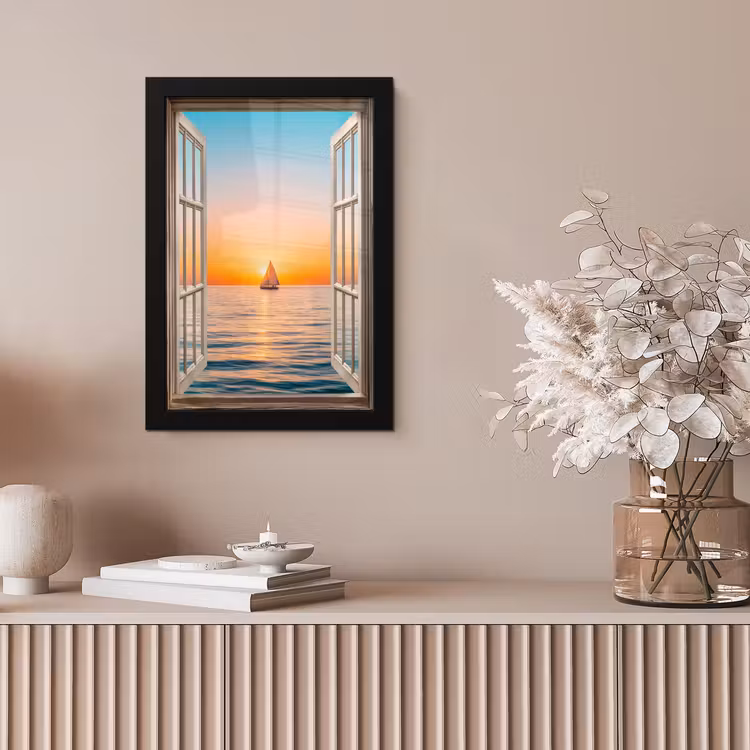 Doorkijk - Zee - Boot - Zonsondergang fotolijst zwart zonder passe partout klein -sfeer5