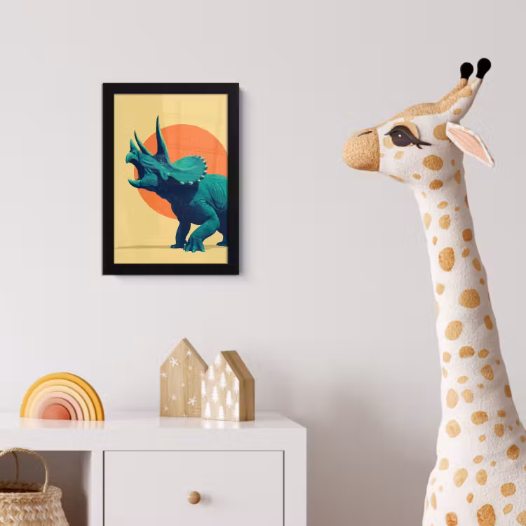 Triceratops - Cirkel - Oranje - Hoorns fotolijst zwart zonder passe partout klein -usfeer4_kinderkamer
