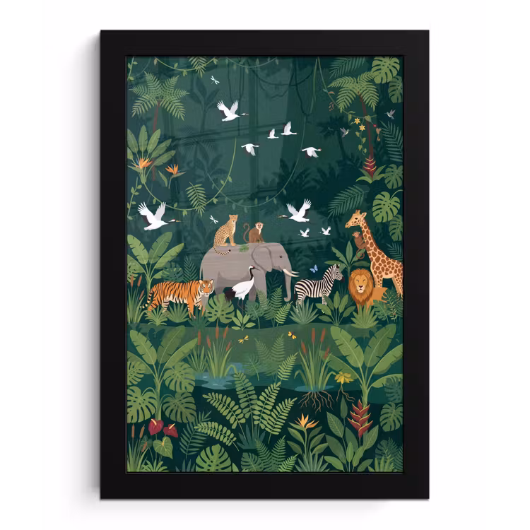 Tropisch - Jungle - Groen fotolijst zwart zonder passe partout klein -3d