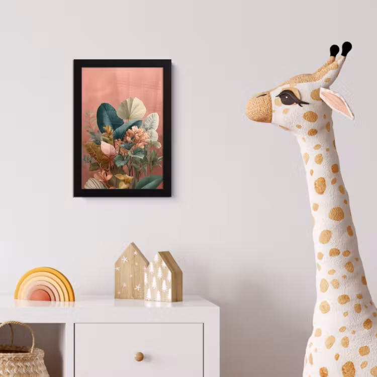 Tropische bladeren - Bloemen - Roze - groen fotolijst zwart zonder passe partout klein -usfeer4_kinderkamer