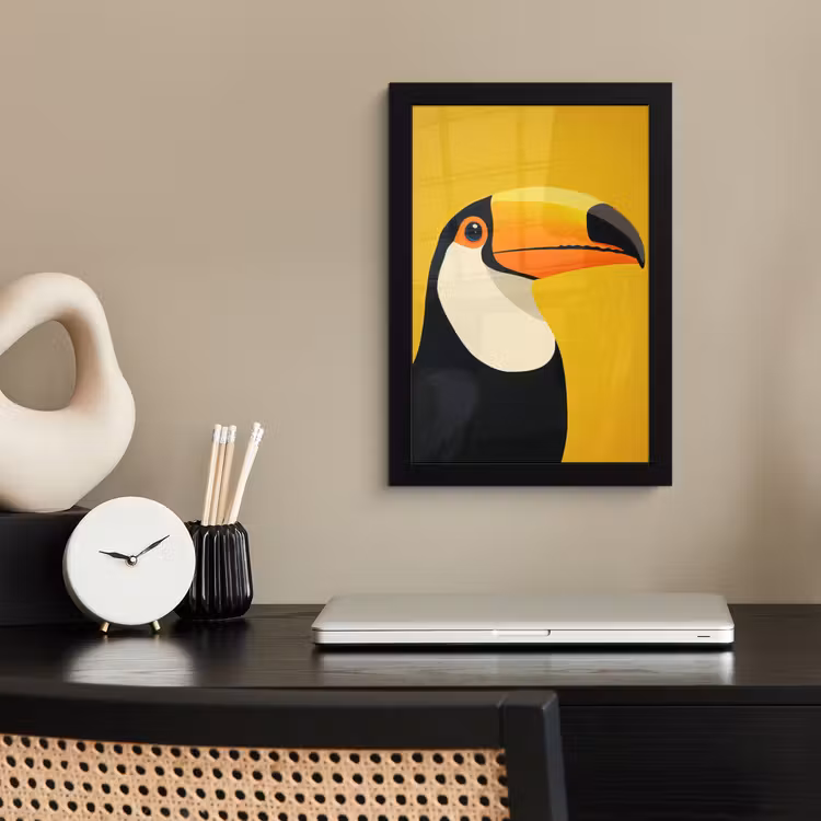 Toekan - Minimalistisch - Snavel - Oranje fotolijst zwart zonder passe partout klein -sfeer1