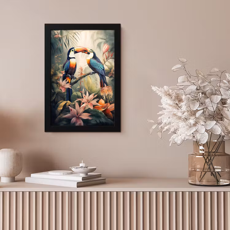 Toekan - Vogels - Bloemen - Natuur - Jungle fotolijst zwart zonder passe partout klein -sfeer5