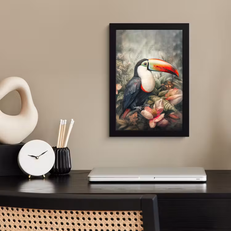 Toekan - Vogels - Bloemen - Planten - Tropisch fotolijst zwart zonder passe partout klein -sfeer1