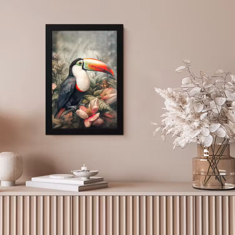 Toekan - Vogels - Bloemen - Planten - Tropisch fotolijst zwart zonder passe partout klein -sfeer5