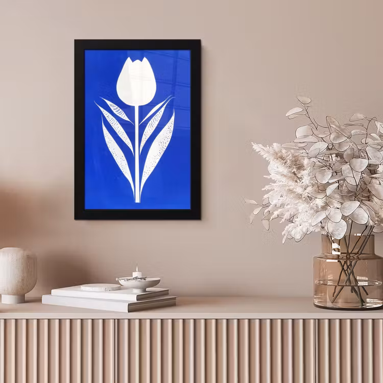 Tulp - Minimalistisch - Bladeren - Wit fotolijst zwart zonder passe partout klein -sfeer5