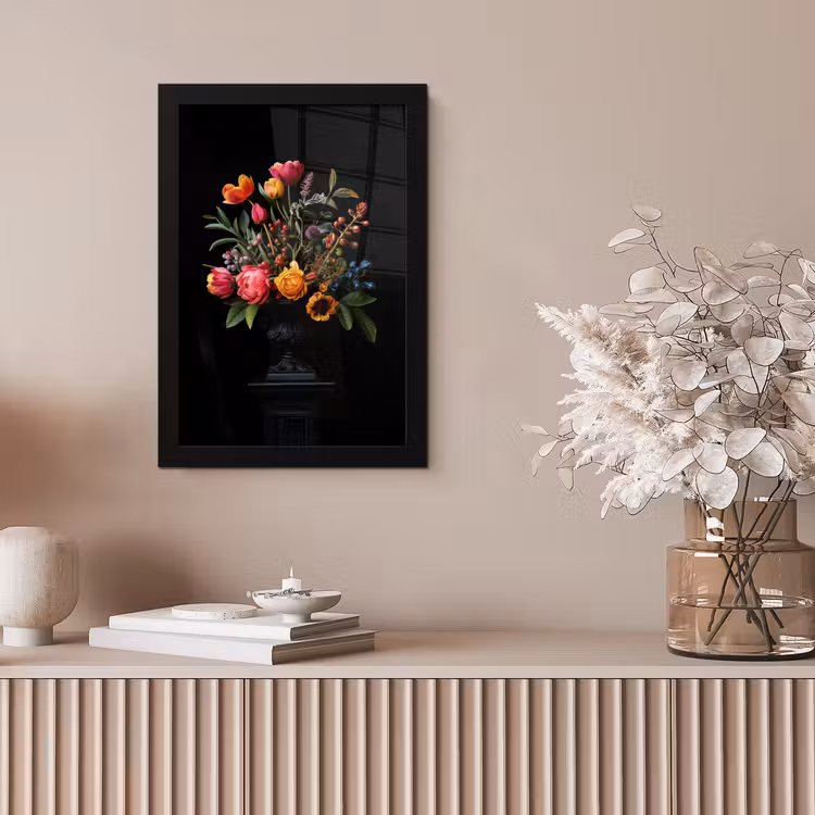 Tulpen - Bessen - Boeket - Vaas fotolijst zwart zonder passe partout klein -sfeer5