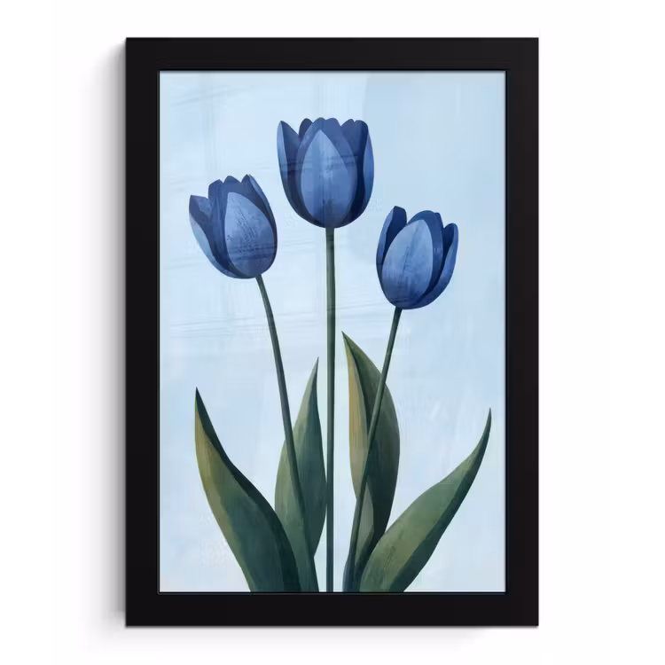 Tulpen - Blauw - Bladeren fotolijst zwart zonder passe partout klein -3d