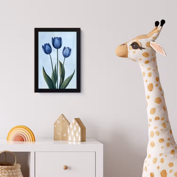 Tulpen - Blauw - Bladeren fotolijst zwart zonder passe partout klein -usfeer4_kinderkamer