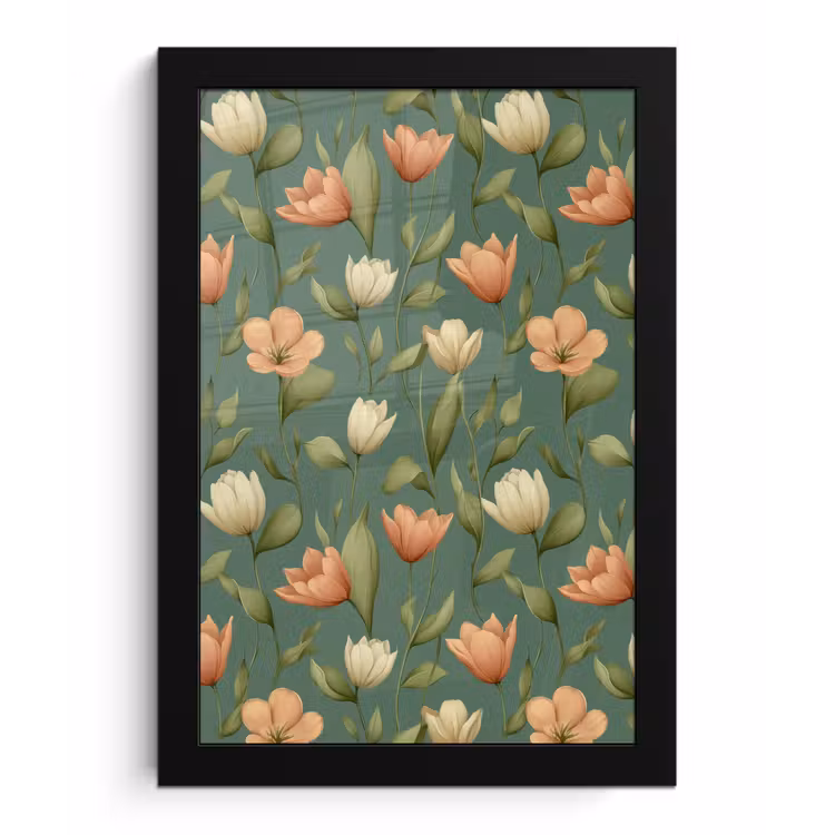 Tulpen - Botanisch - Groen fotolijst zwart zonder passe partout klein 224 -3d