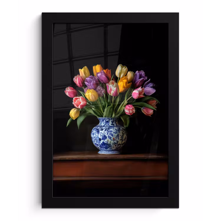 Tulpen - Kleuren - Hout - Vaas fotolijst zwart zonder passe partout klein -3d