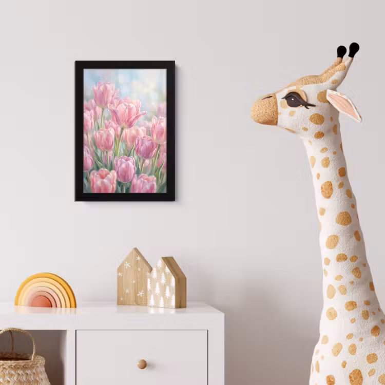 Tulpen - Veld - Lente - Roze fotolijst zwart zonder passe partout klein -usfeer4_kinderkamer