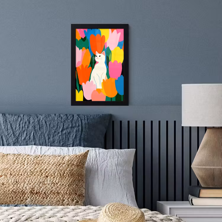 Tulpen - Kat - Kleurrijk fotolijst zwart zonder passe partout klein -sfeer3