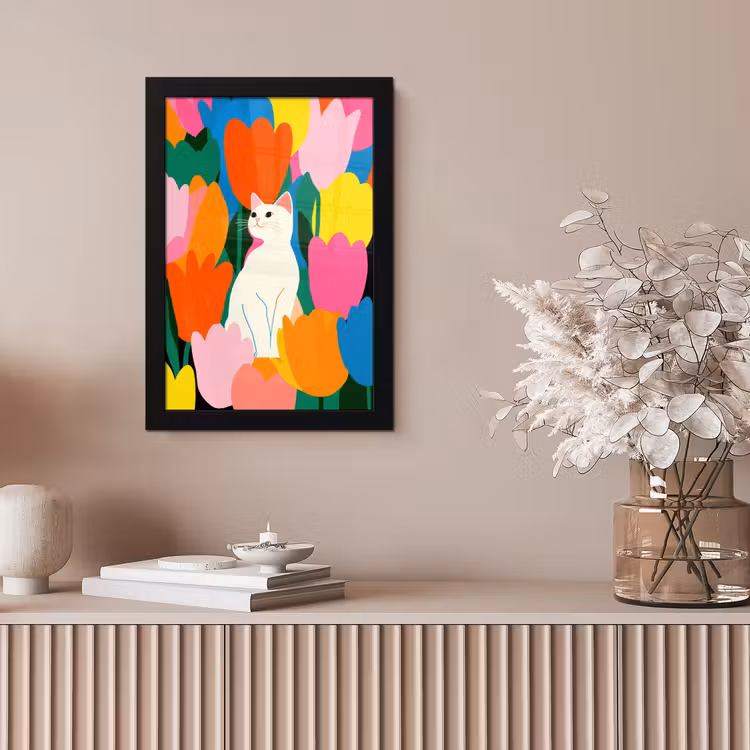 Tulpen - Kat - Kleurrijk fotolijst zwart zonder passe partout klein -sfeer5