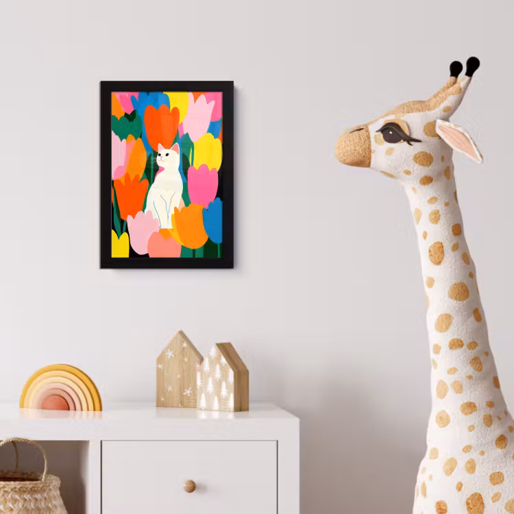 Tulpen - Kat - Kleurrijk fotolijst zwart zonder passe partout klein -usfeer4_kinderkamer