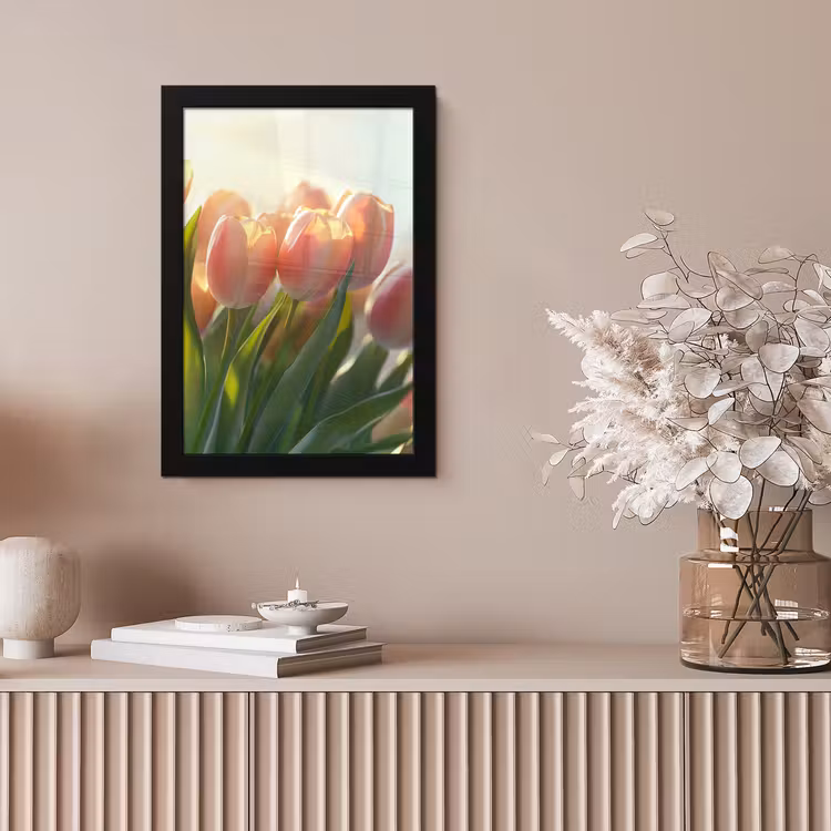 Tulpen - Roze - Zonnestralen fotolijst zwart zonder passe partout klein -sfeer5