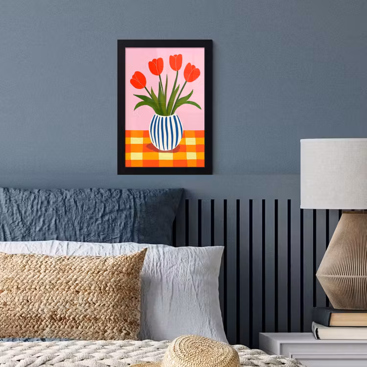 Tulpen - Roze - Vaas fotolijst zwart zonder passe partout klein -sfeer3