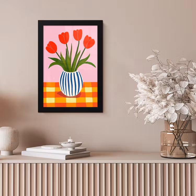 Tulpen - Roze - Vaas fotolijst zwart zonder passe partout klein -sfeer5
