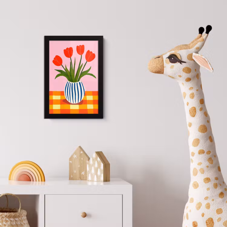 Tulpen - Roze - Vaas fotolijst zwart zonder passe partout klein -usfeer4_kinderkamer