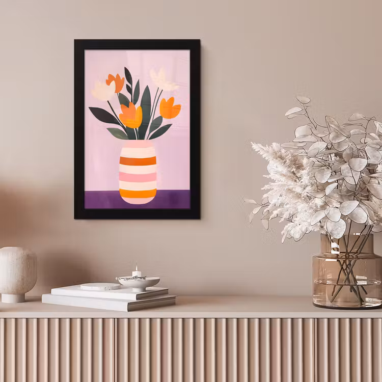 Tulpen - Vaas - Strepen - Paars fotolijst zwart zonder passe partout klein -sfeer5