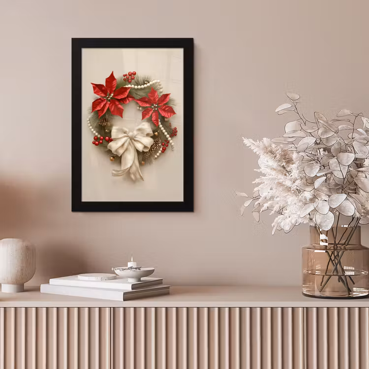 Deurkrans - Strik - Kerst - Rood - Groen fotolijst zwart zonder passe partout klein -sfeer5