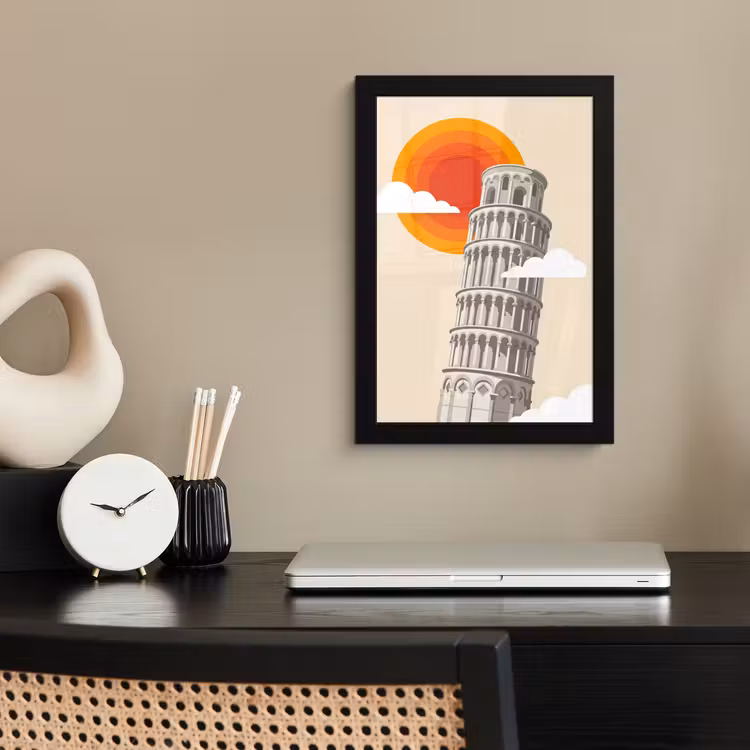 Toren - Pisa - Architectuur - Minimalistisch - Beige fotolijst zwart zonder passe partout klein -sfeer1