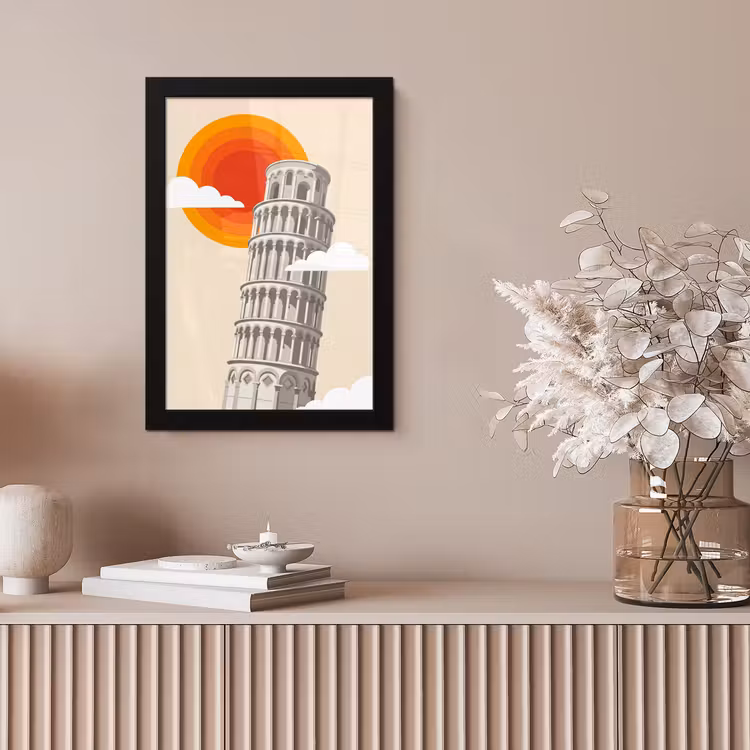 Toren - Pisa - Architectuur - Minimalistisch - Beige fotolijst zwart zonder passe partout klein -sfeer5