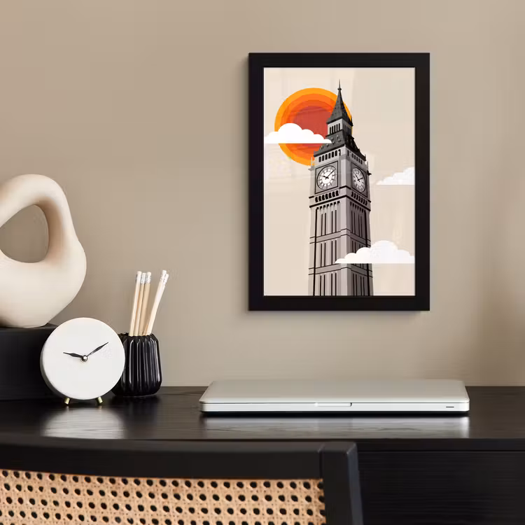 Toren - Klok - Londen - Architectuur - Retro fotolijst zwart zonder passe partout klein -sfeer1