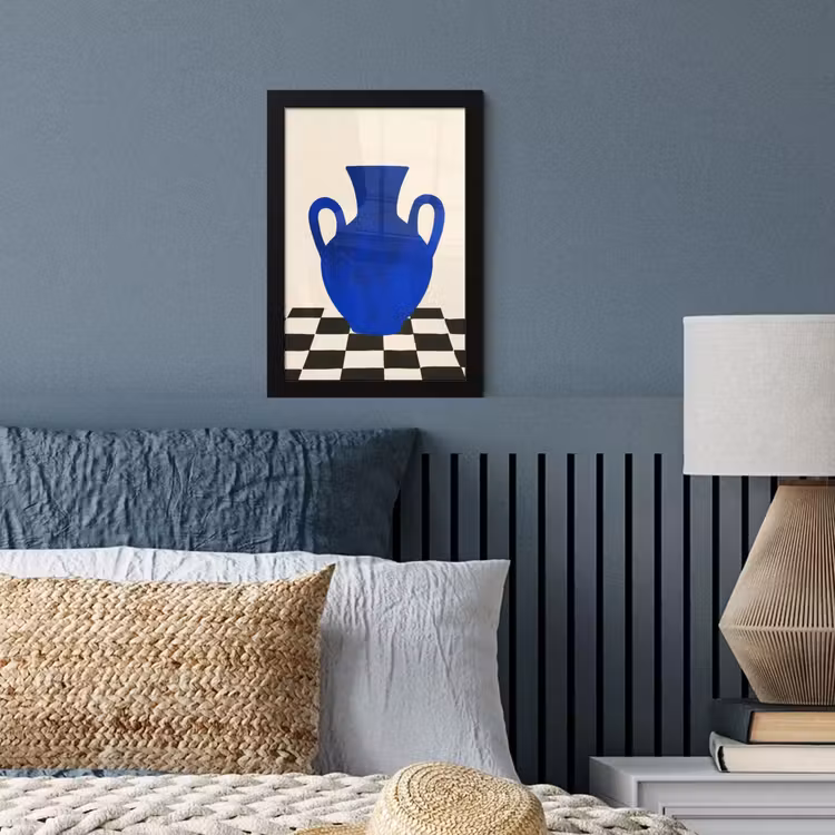 Vaas - Blauw - Geblokt - Modern fotolijst zwart zonder passe partout klein -sfeer3