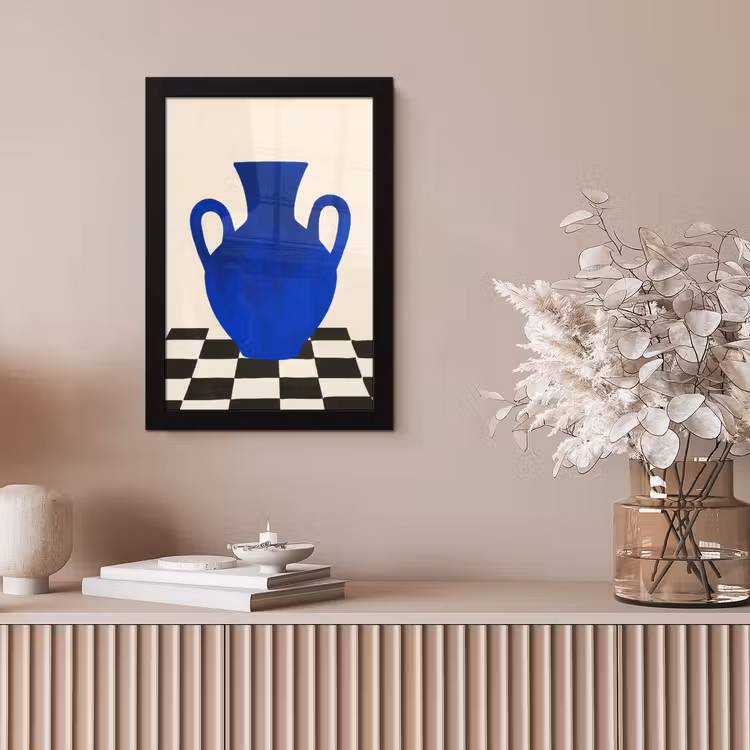 Vaas - Blauw - Geblokt - Modern fotolijst zwart zonder passe partout klein -sfeer5