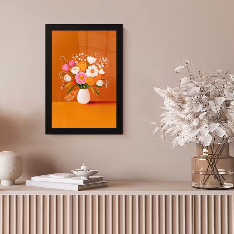 Vaas - Bloemen - Oranje fotolijst zwart zonder passe partout klein -sfeer5