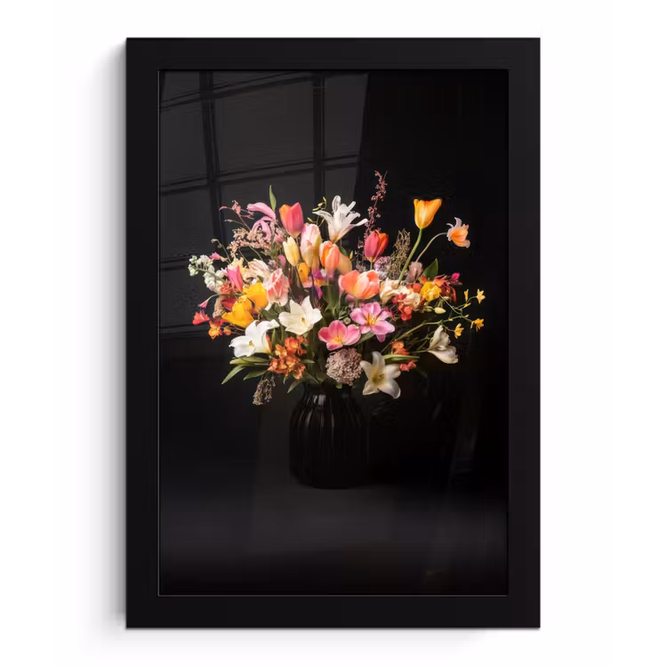 Vaas - Bloemen - Tulpen fotolijst zwart zonder passe partout klein -3d