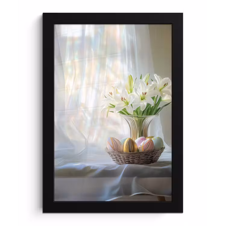 Vaas - Eieren - Bloemen fotolijst zwart zonder passe partout klein -3d