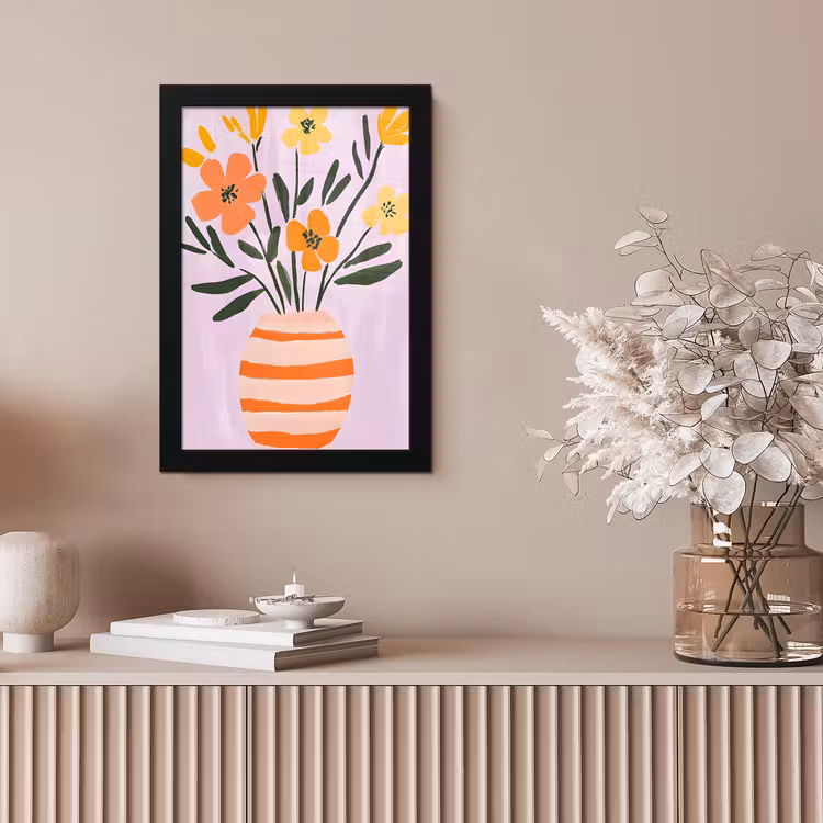 Vaas - Gestreept - Bloemen - Oranje fotolijst zwart zonder passe partout klein -sfeer5