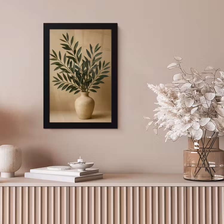 Vaas - Olijftakken - Bladeren - Beige fotolijst zwart zonder passe partout klein -sfeer5
