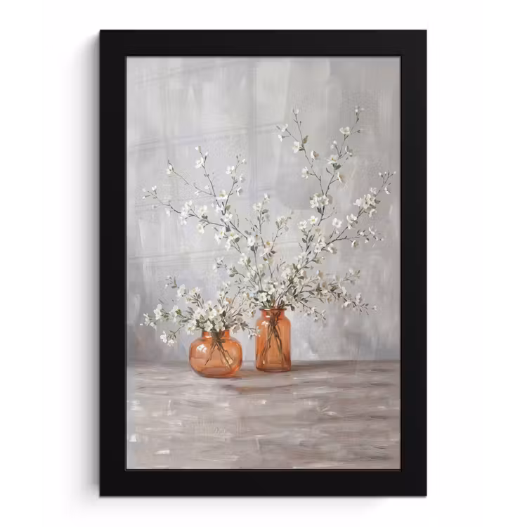 Vazen - Bloemen - Oranje fotolijst zwart zonder passe partout klein -3d